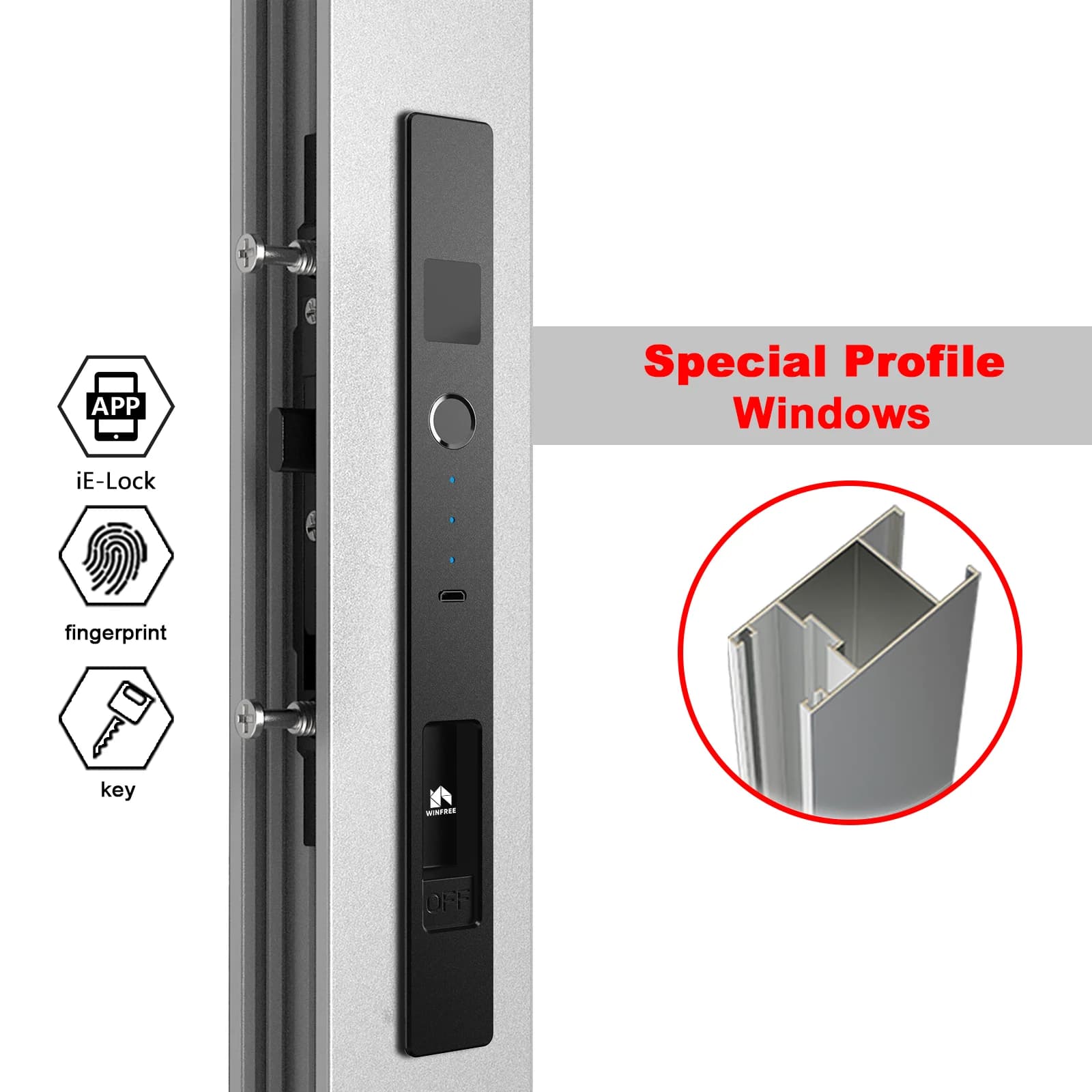 Serratura Intelligente WINFREE per Finestre e Porte Scorrevoli con Impronta Digitale, Bluetooth Tuya, Profilo in Alluminio Speciale