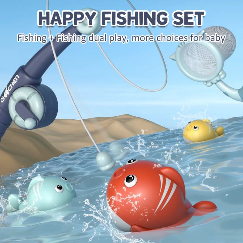 Giocattoli da bagnetto per bambini Gioco di pesca magnetico per bambini con rete di cattura e canna da pesca Giocattoli galleggianti per vasca da bagno cognitive per animali