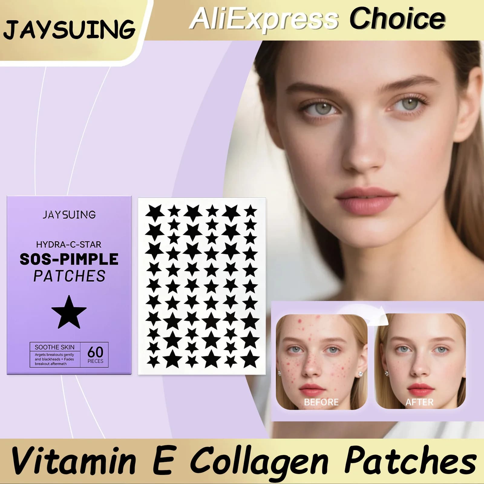 Cerotti per Acne a Forma di Stella, Adesivi Facciali al Collagene, Patch Idrocolloidali Invisibili per Acne, Copri-Imperfezioni Delicati per la Cura della Pelle