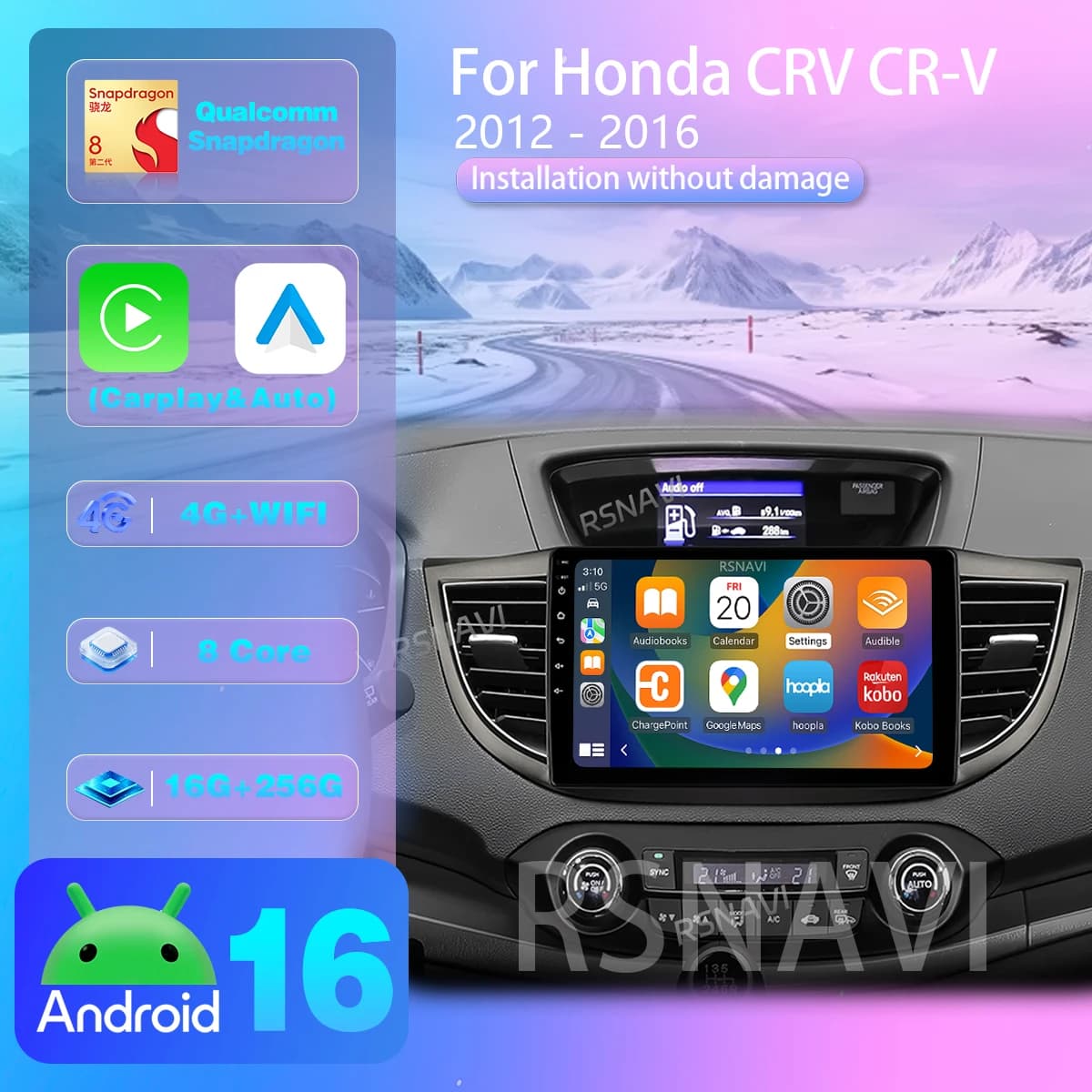 RSNAVI Android 16 per Honda CRV CR-V 2012-2016, Autoradio Multimediale con Carplay, DSP e Controllo da Volante