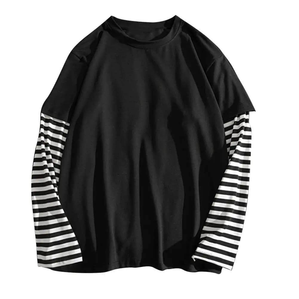T-shirt per studenti Set di due pezzi finti a righe a maniche lunghe o collo T-shirt invernali semplici per la scuola degli uomini
