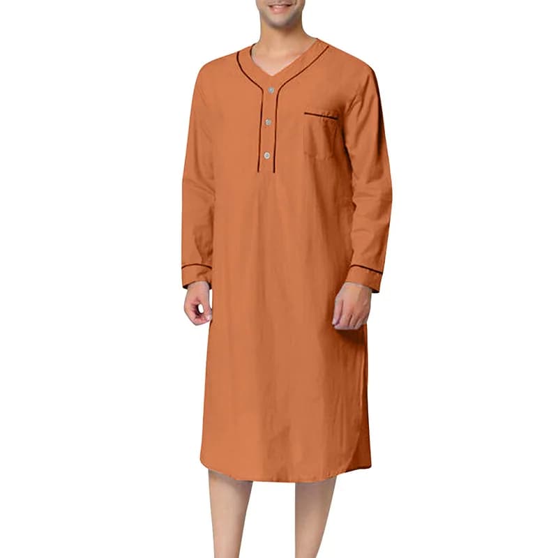 S-3XL nuovi top da notte da uomo in cotone a maniche lunghe con scollo a v pigiama allentato camicia da notte per il tempo libero camicie da notte da uomo indumenti da notte maschili Loungewear