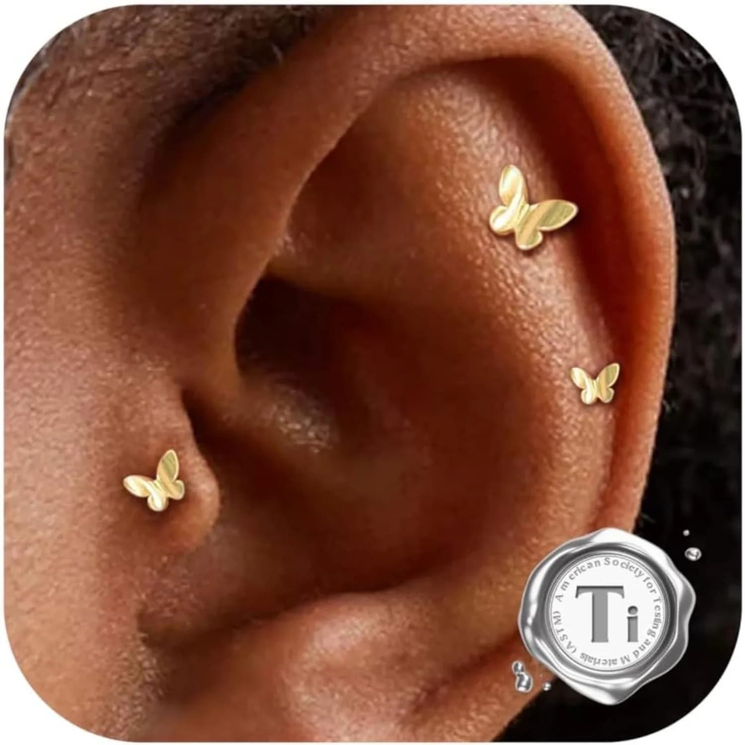 Bobisty 3PCS 16G Helix Piercing Gioielli G23 Orecchini in titanio cartilagine Labret per labbro naso CZ Cuore con retro piatto 3 borchie singole