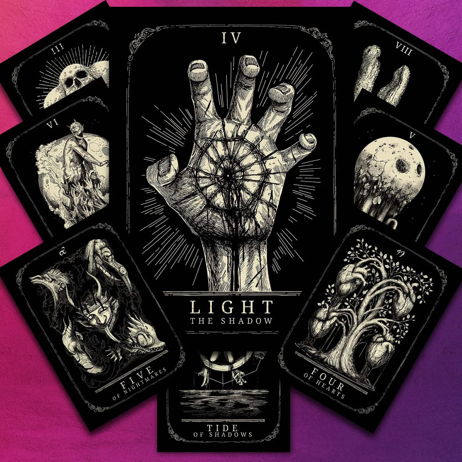 Carte dei tarocchi stregoneria e magia Poster e stampa d'arte, incubi, cuori, ombra, tarocchi astratti da parete, decorazioni per pittura su tela