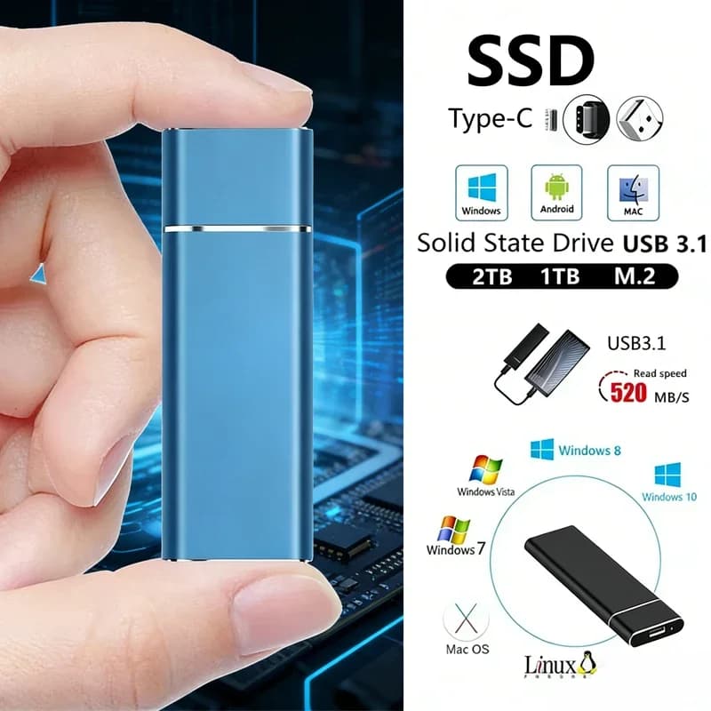 Mini SSD Portatile 256TB 1TB 2TB ad Alta Velocità, Unità di Archiviazione Originale USB3.0, Disco Rigido Esterno per Computer e Laptop