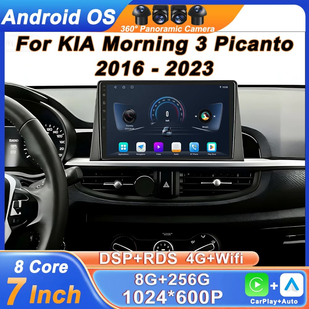 Carplay Wireless per KIA Morning 3 Picanto 2016 - 2023, Autoradio Android 16, Lettore Multimediale GPS, Schermo Diviso, Wifi, FM, DSP