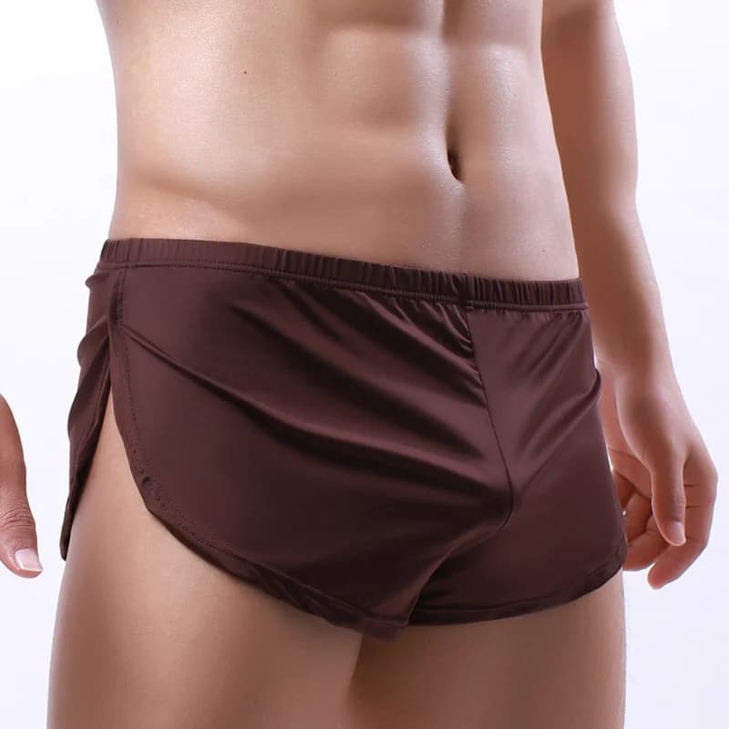 Boxer da uomo Intimo sportivo con bordi arrotondati setosi Abbigliamento per la casa Pantaloncini a freccia Pantaloni a tre punti da uomo sexy larghi Mutandine con sacchetto convesso a U