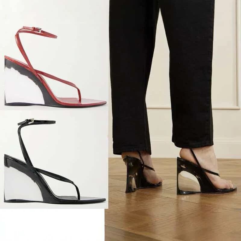 2026 Summer Sexy Transparent Wedge Toe Sandals, Versatile European and American Women's Fashion Show Banquet Buckle Strap Shoes