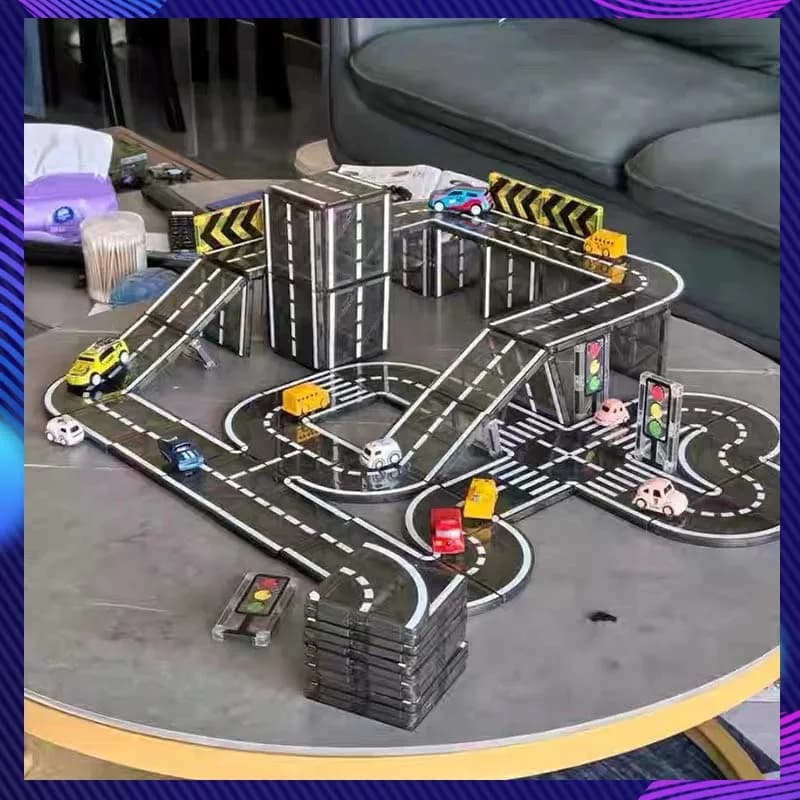 Magnetic Tile Building Set With City Road Track And Car DIY City Traffic Magnetic Track Building Blocks Assembling Puzzle Toy