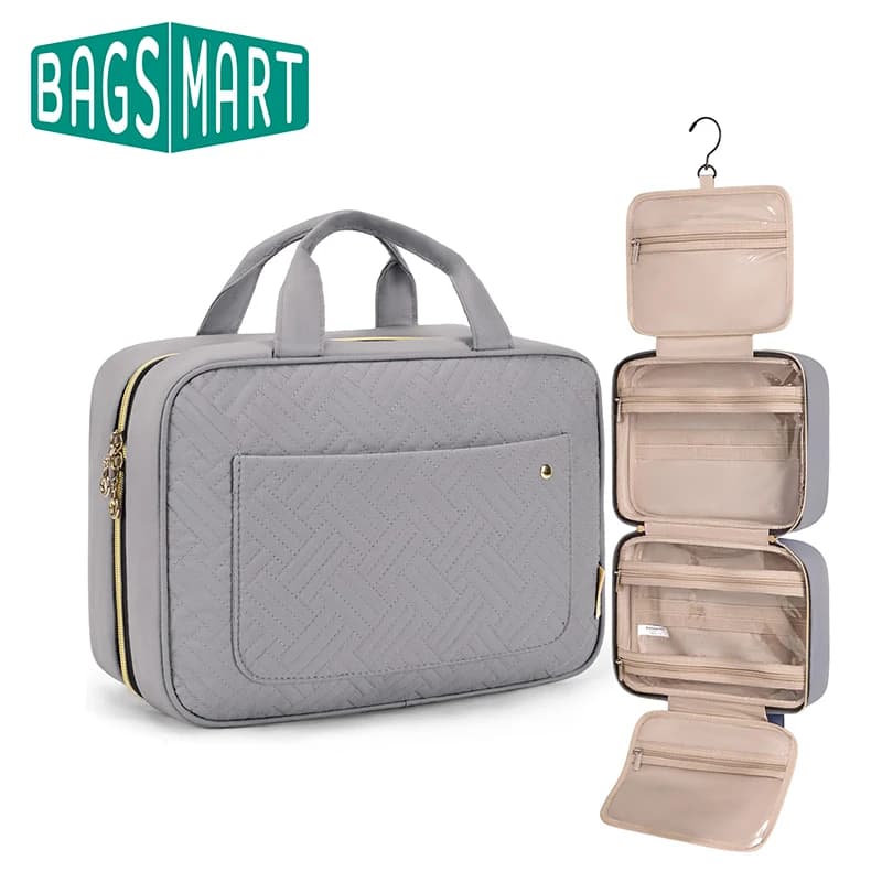 BAGSMART Toiletry Bag Cosmetic Makeup Bag Waterproof Suspended Travel Organizer for Shampoo Natural Size Bottles Accessories