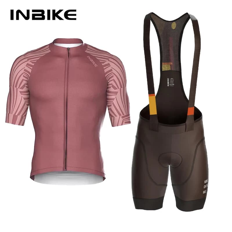 INBIKE Pro Road Cycling Jersey Bib Shorts Set Men's Short Sleeve Suit 3D Gel Padded Bib Quick-Dry Mountain Bike Clothing Man