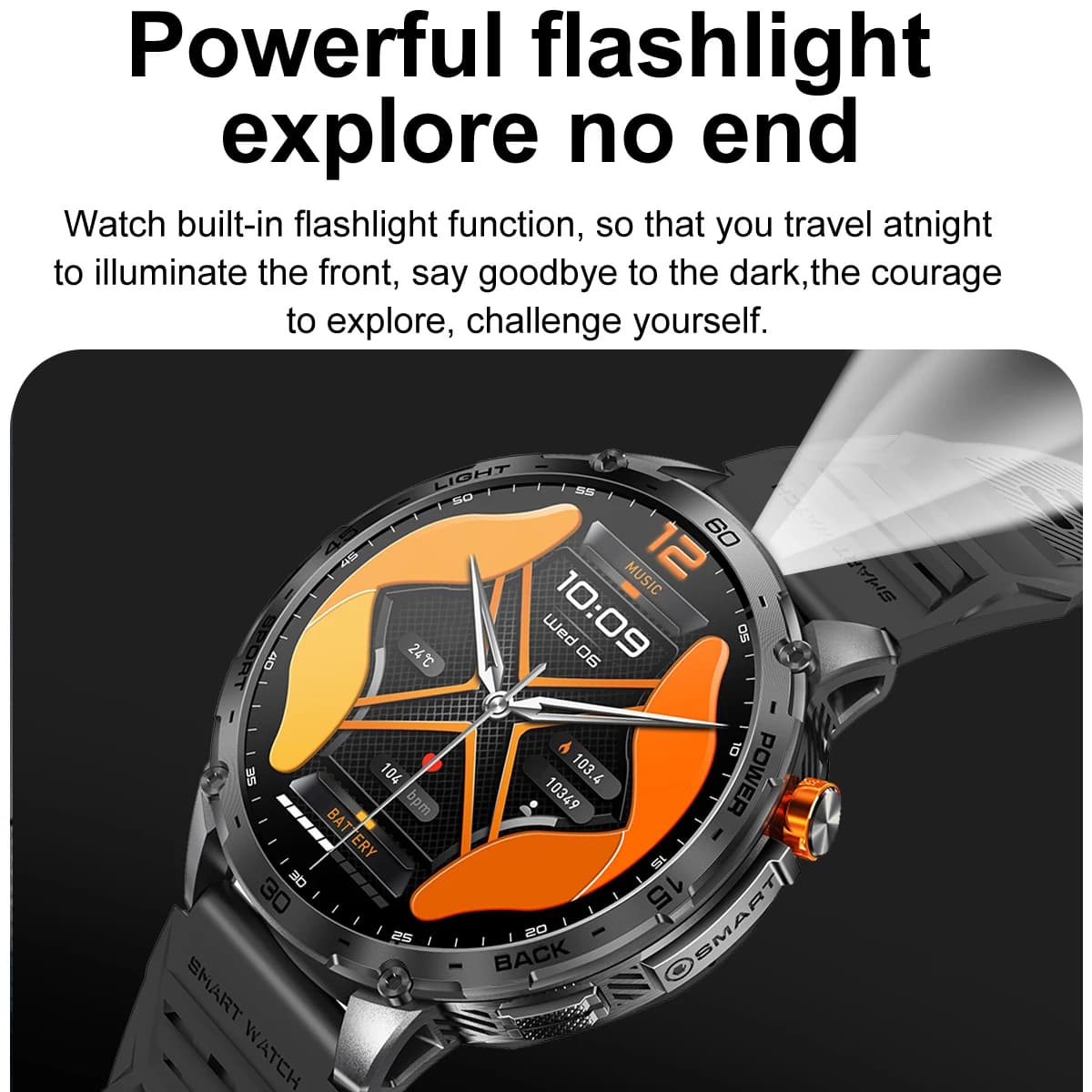 1.75" AMOLED Screen Men Women Outdoor Flashlight Smart Watch Blue Tooth Call Sports Fitness Tracker Health Monitor Smartwatch