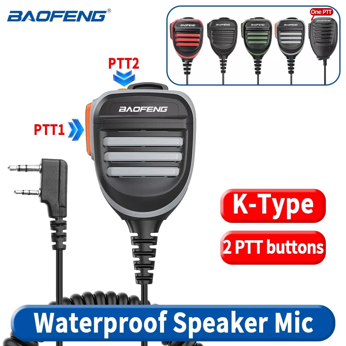 BaoFeng BF-780 Microfono altoparlante impermeabile PTT a 2 pin per UV-5R UV-21 UV17 Radio bidirezionale QuanSheng UV-K5 UV-K6 UV-5RH 21 17 PR