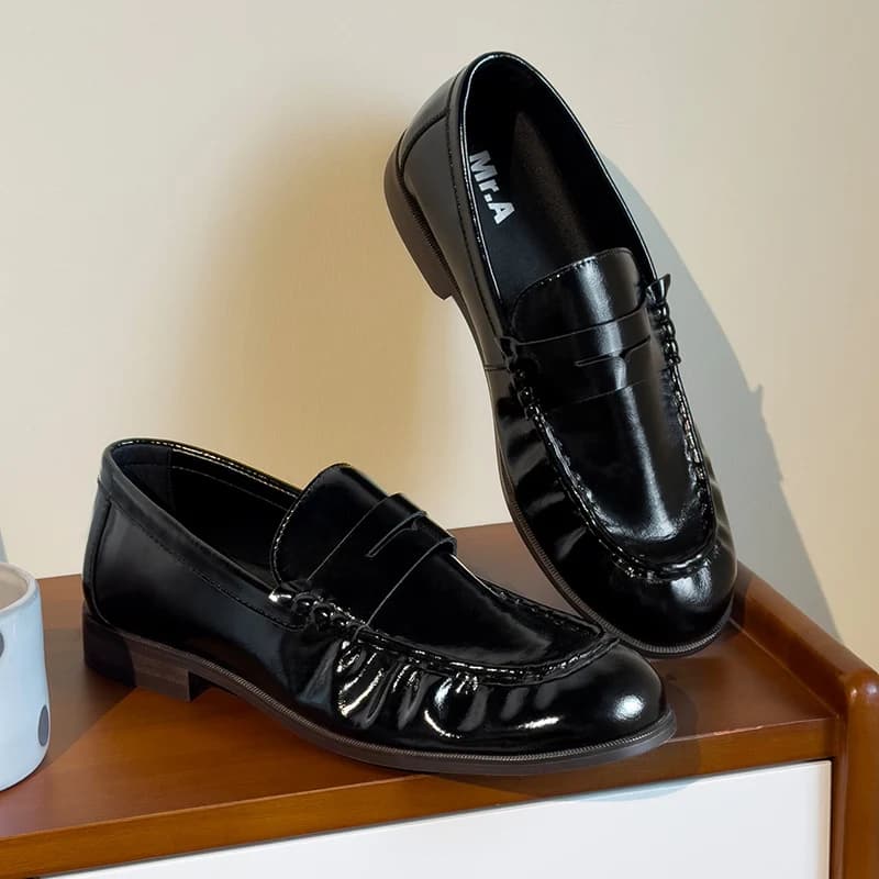 Mra Pleated Loafers Men's Shoes 2026 Autumn New Retro Old Money Style Soft Leather Casual Business Commuter Leather Shoes