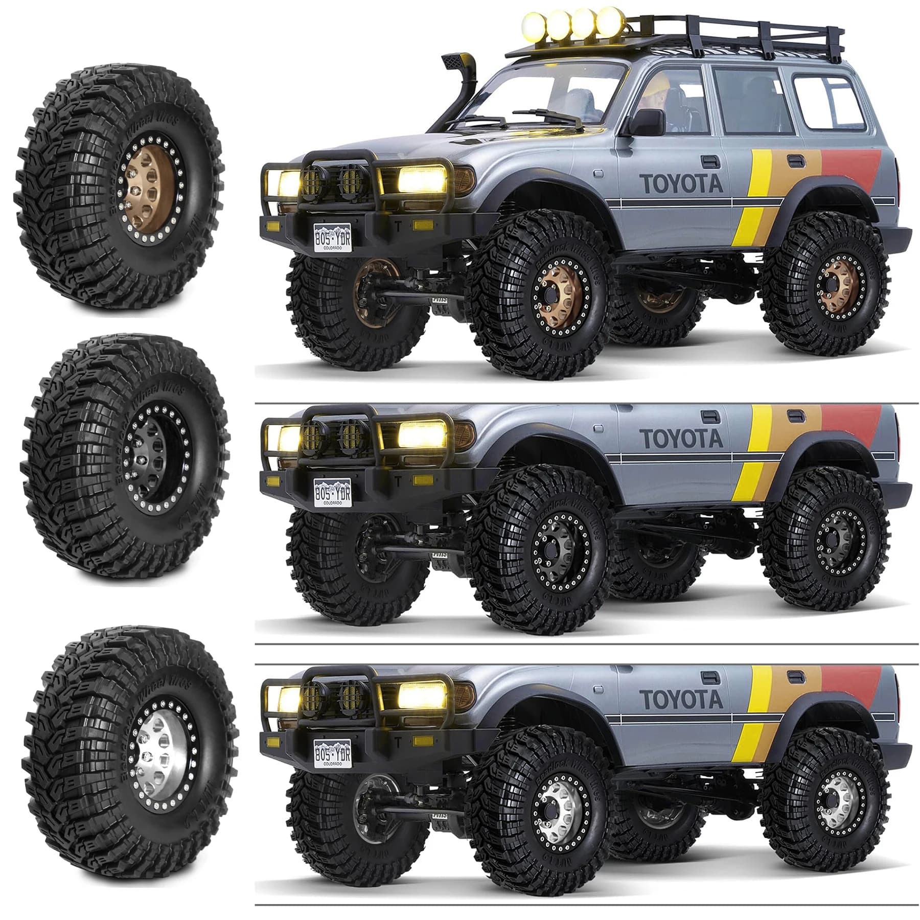 Ruote e pneumatici Beadlock da 1,9'' (4 pezzi) -composizione 8,9 mm, diametro esterno 4,53'' - per cingolato RC 1/10 TRX4/TRX6, SCX10 (90046), CC01, D90/D110