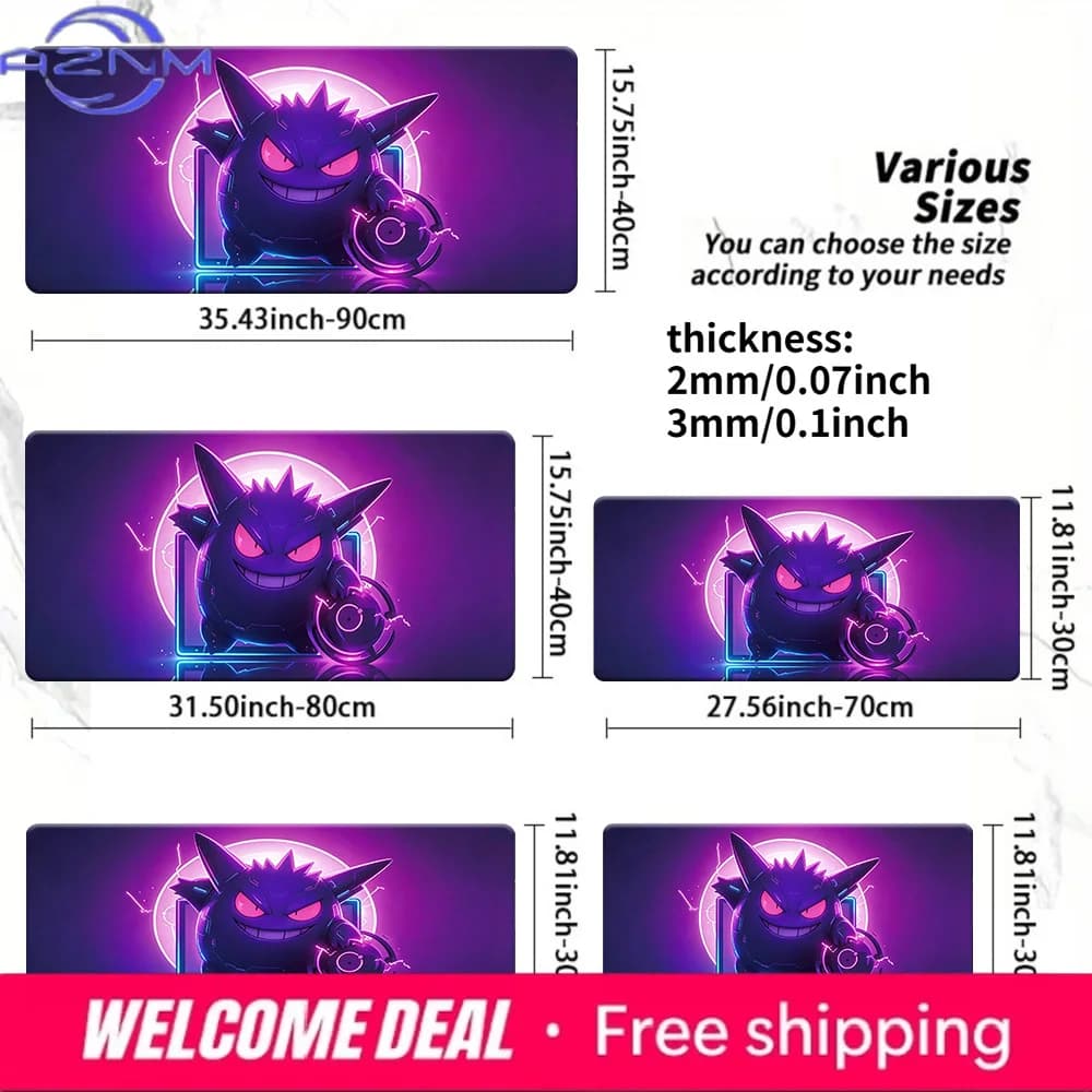 Squirtle Purple Neon Cyber TCG Playmat Non-Slip Gaming Mouse Pad