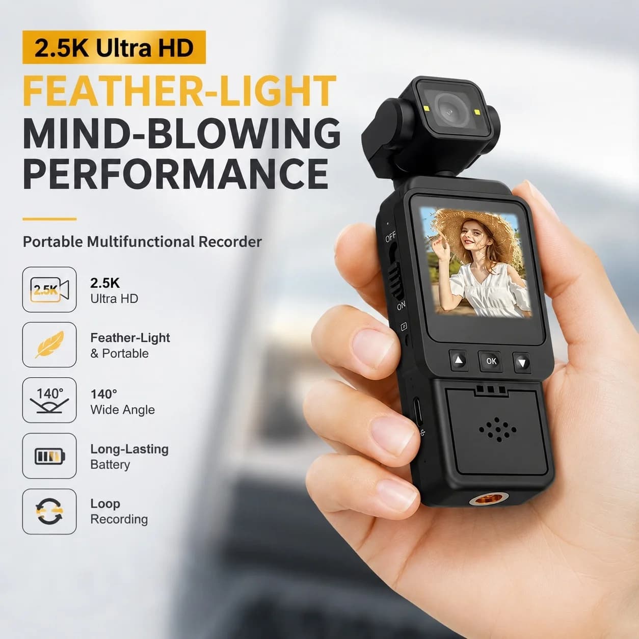 Handheld Pocket 2.5K Body Camera with WiFi Audio Video Recording 6HR Battery Mini Vlogging Camera for Travel Sports Work Records Covert
