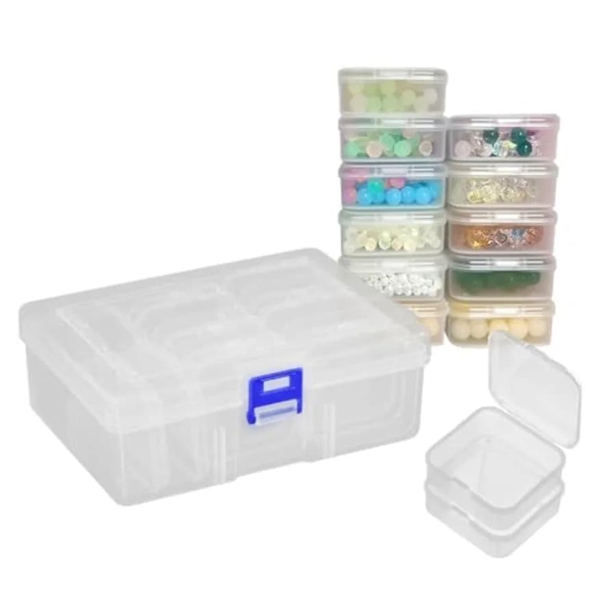 pcs Small Bead Organizer Box with Hinged Lids, 2.2x2.2x0.79 Inch Clear Plastic Storage Containers for Diamond Painting Art, Cra