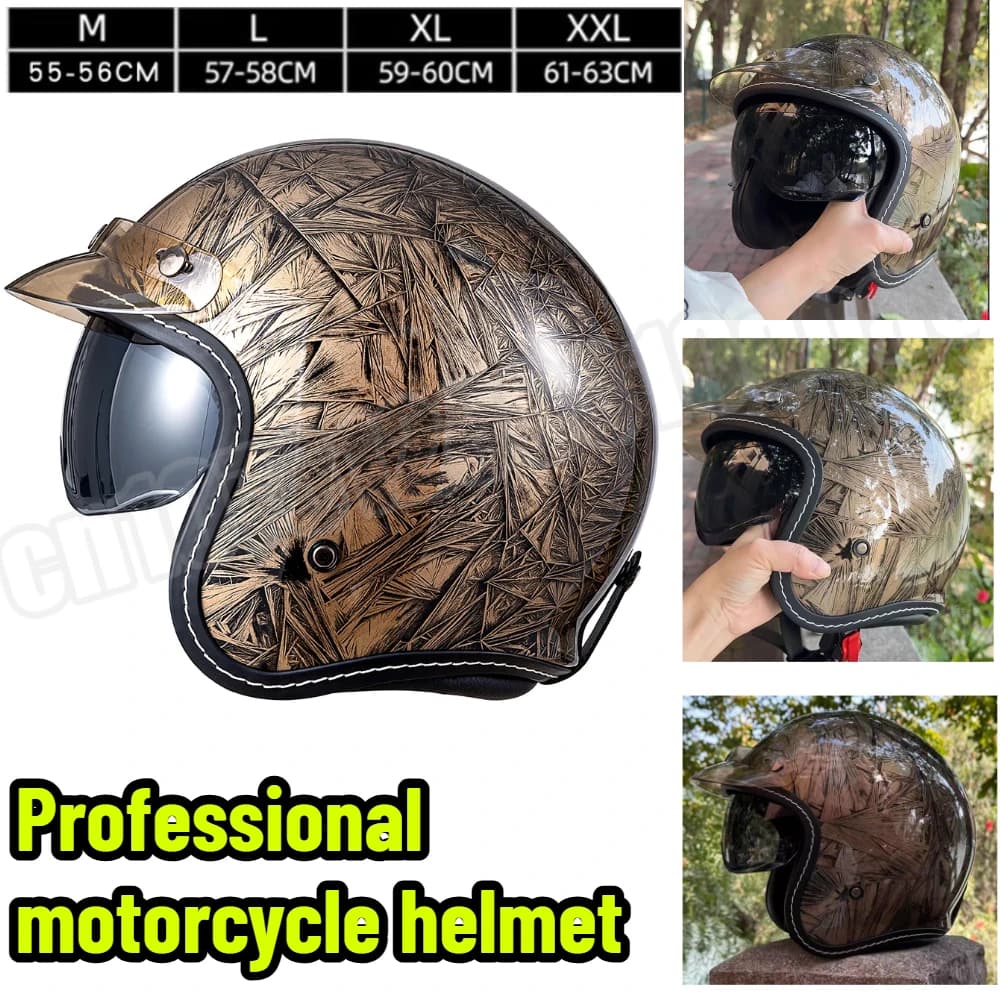 Classic Open Face Motorcycle Helmet with Double Lens, Accessories for Cruiser, for Men and Women