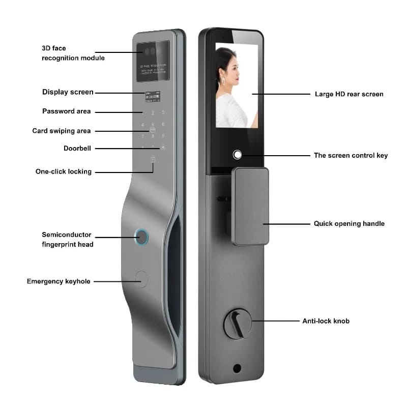 Serratura Intelligente con Riconoscimento Facciale 3D, Impronta Digitale e Password, WiFi Tuya, Serratura Elettronica di Sicurezza per Casa