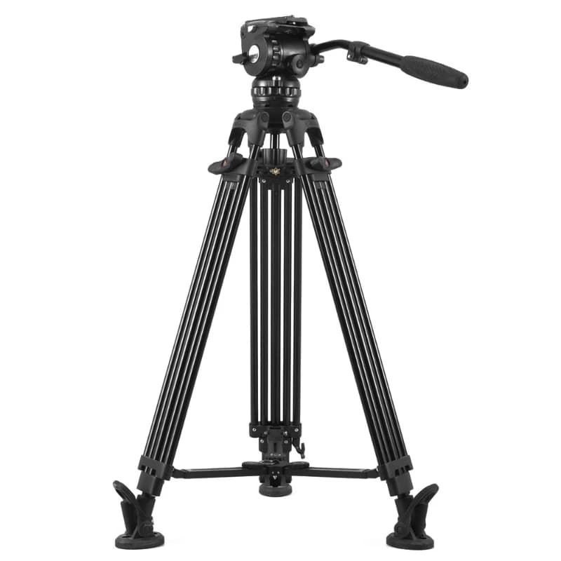 Treppiede per fotocamera SLR professionale con smorzamento idraulico, gimbal 1.7m75, attacco a bocca di cigno, blocco singolo/doppio