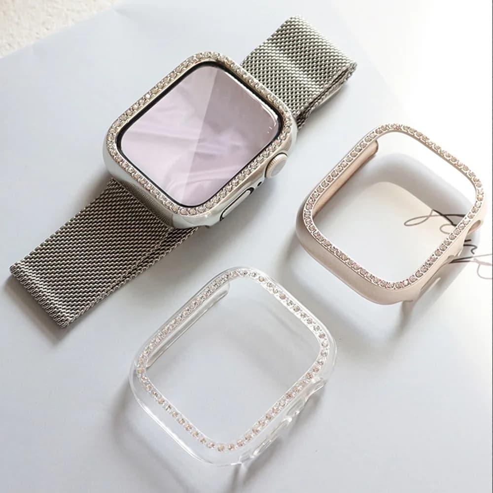 NUOVO Vetro + Custodia Diamantata Per Apple watch serie 10 9 8 7 6 5 4 se 46mm 42 44mm-40-41-45mm Bling Paraurti Protezione Dello Schermo Accessorie