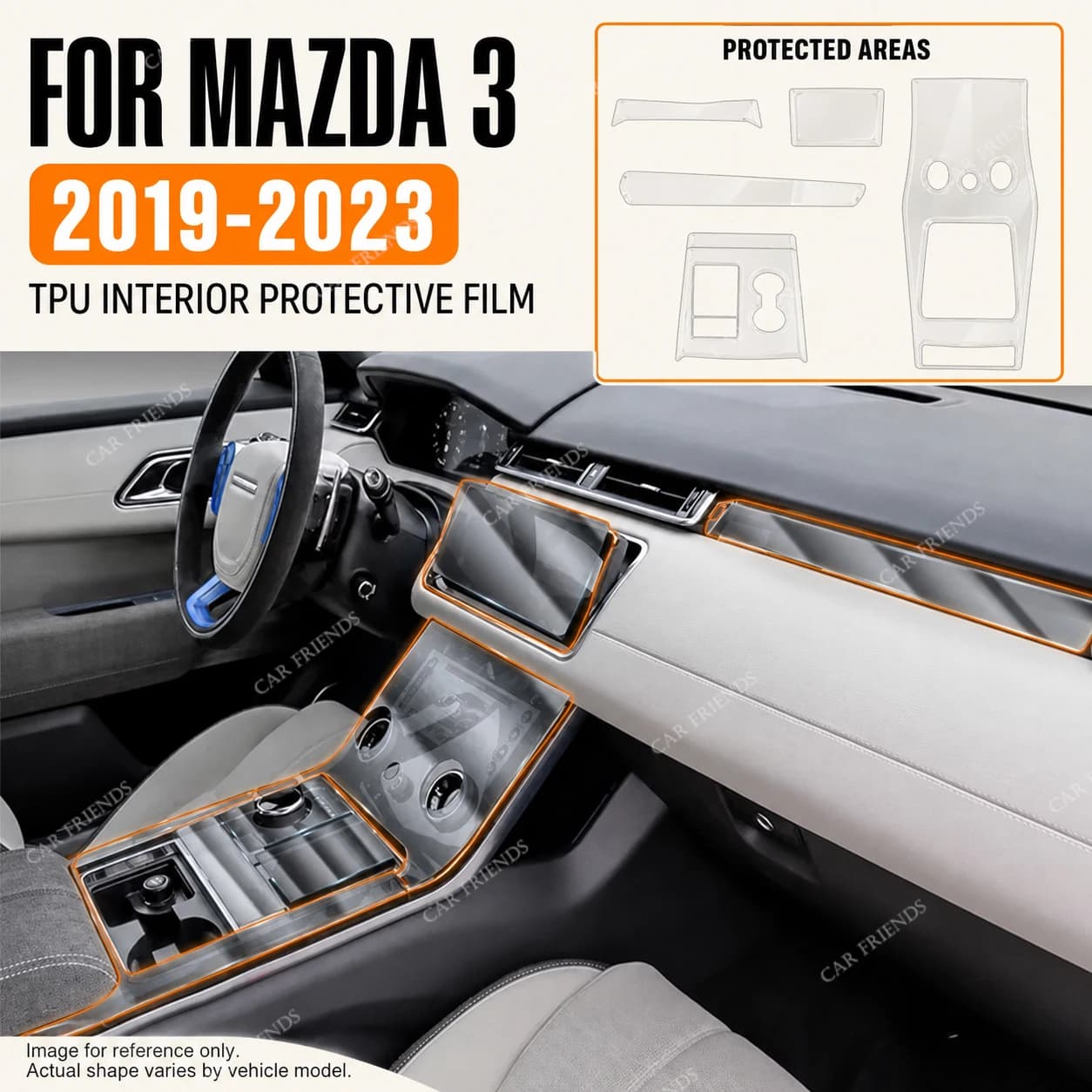 For Mazda 3 2019-2023 Transparent TPU Interior Protective Film Dashboard Piano Board Shift Center Console Pre-cut Anti-scratch