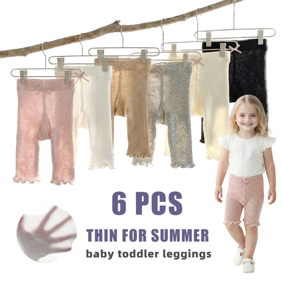 6 paia di leggings per bambina, collant per bambini, pantaloncini per neonati, modello sottile per l'estate, leggeri e comodi, semplici e versatili.