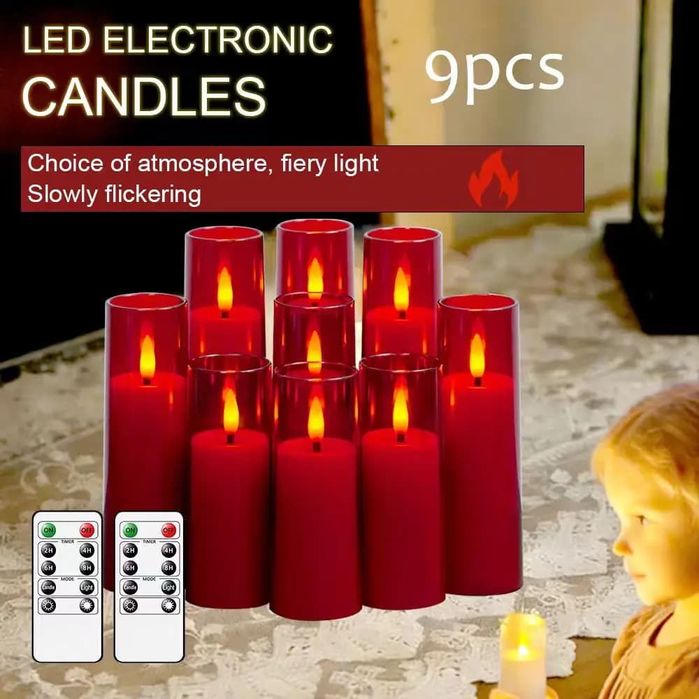 9 Acrylic Flameless LED Electronic Candles Timer Dimmable Flickering Safe Gift Hanukkah Diwali Ramadan Prayer Meditation Candle