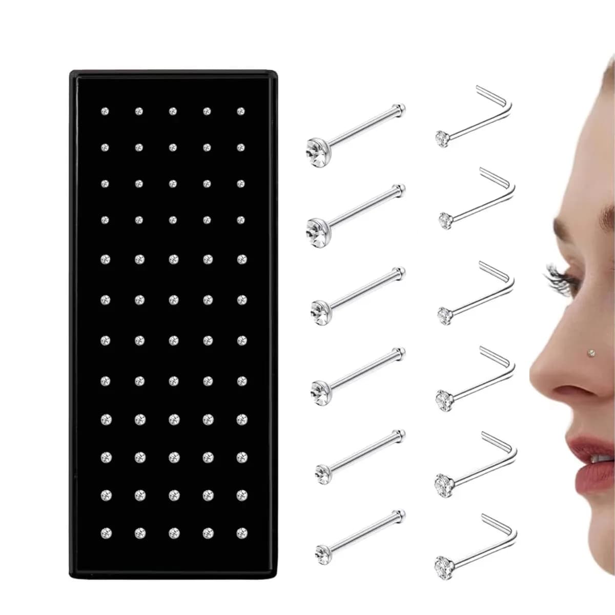 60pcs/120pcs Straight L a forma di acciaio inossidabile cubico zirconia nas studs anelli piercing pin corpo gioielli 20G 1.5mm 2mm 2.5mm