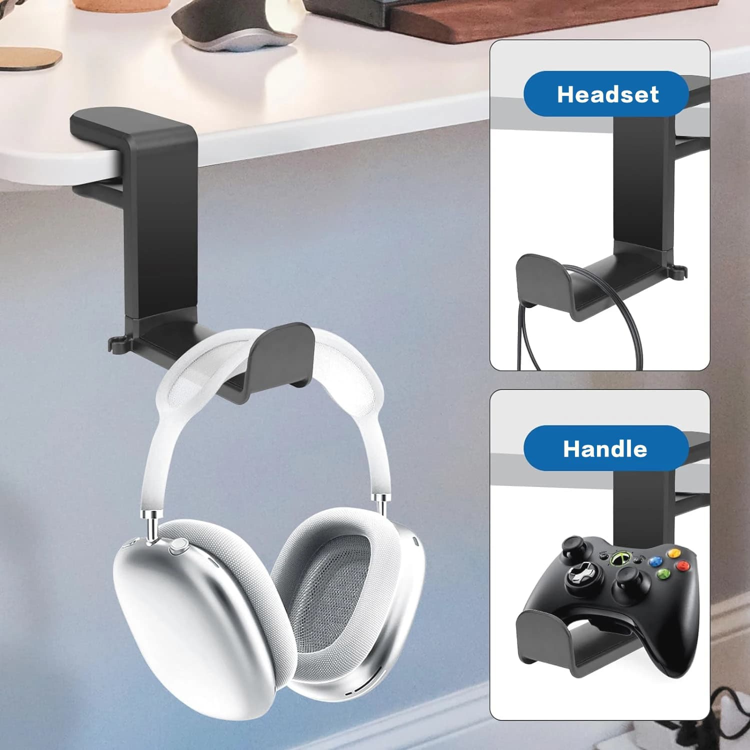 360 ° swivel headphone hook, adjustable headphone hook, design under the desktop, universal fit
