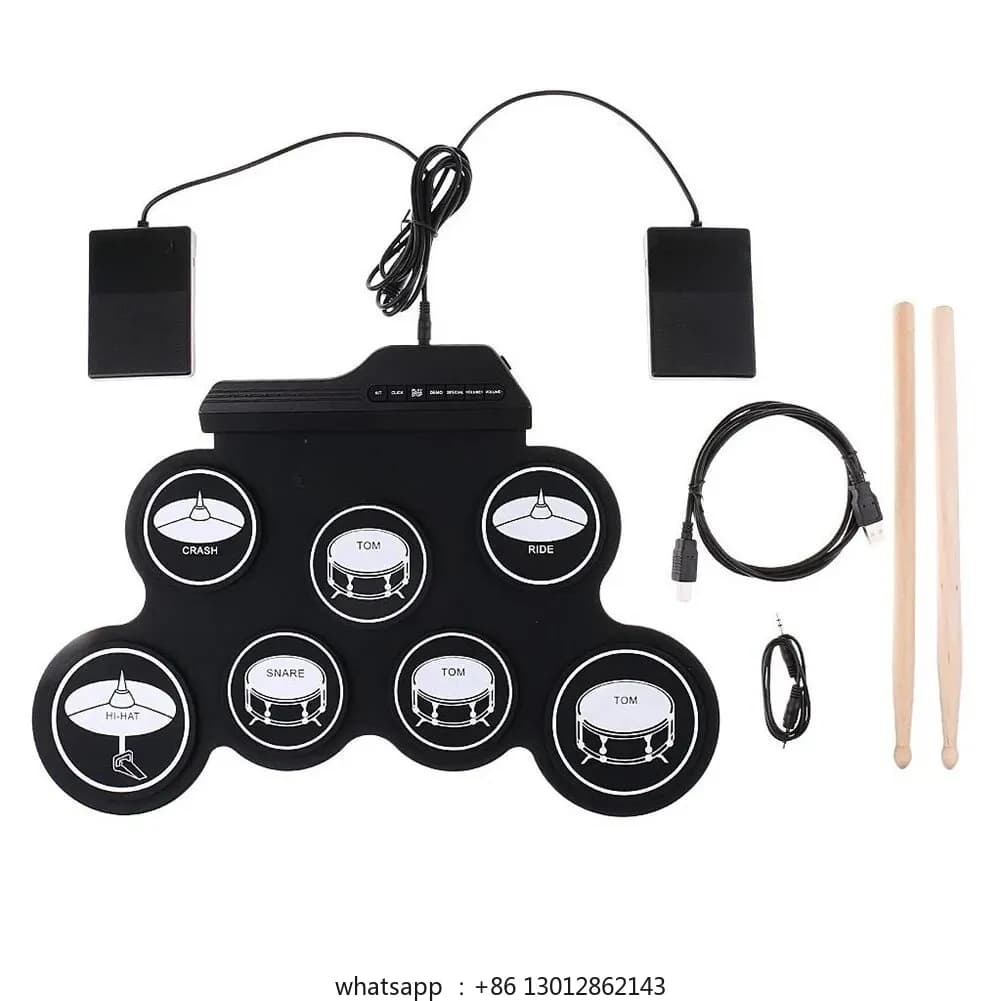 Kit portatile per batteria pratica portatile con tamburo elettronico USB pieghevole in silicone con pedale di supporto per bacchetta