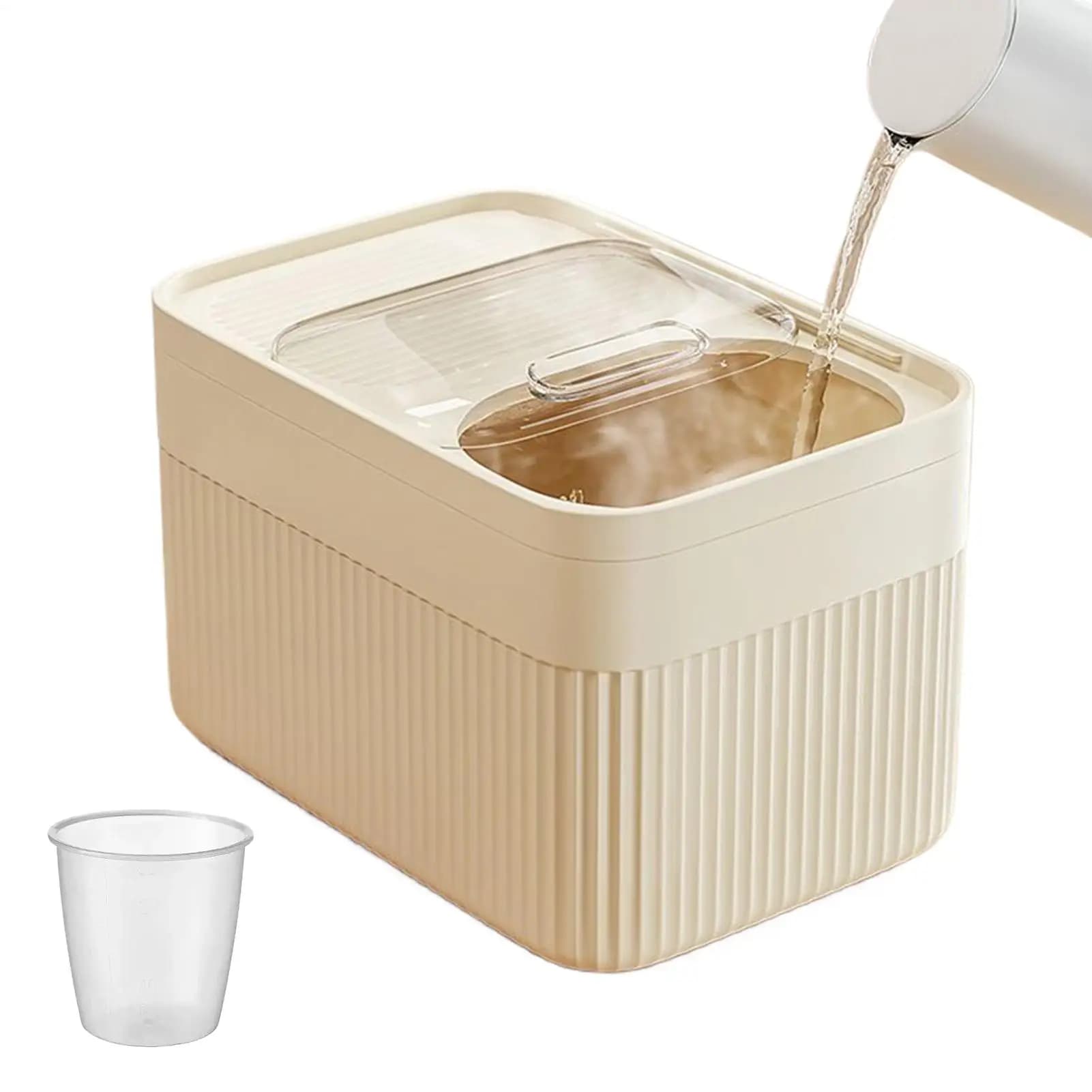 Large Capacity Airtight Rice Container with Measuring Cup, Dishwasher-Safe Cereal Storage Organizer Box for Kitchen, Pantry Home