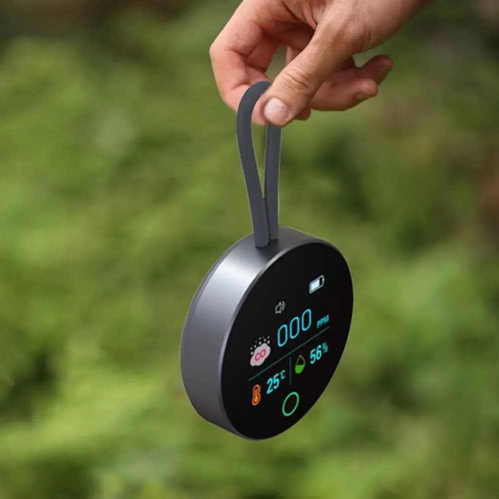 Rilevatore di Monossido di Carbonio 3 in 1 Pratico, Rilevatore d'Aria con Aspirazione Magnetica, Monitor per Qualità dell'Aria e Umidità da 1000mAh per Viaggi