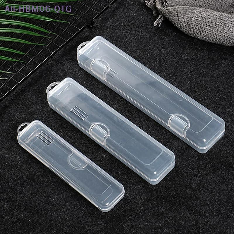 [New] Portable Makeup Brush Organizer Eyebrow Pencil Tableware Chopsticks Transparent With Cover Storage Box Kitchen Accessories