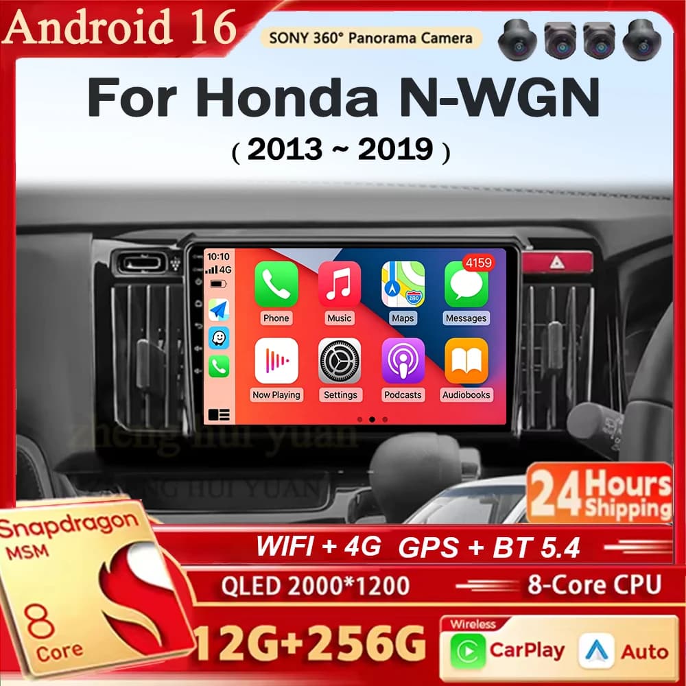 Per Honda N-WGN 2013-2019 Autoradio Android 16 con GPS, Navigazione, QLED, Carplay, Lettore Multimediale Stereo, BT, WIFI, 4G, BT5.4