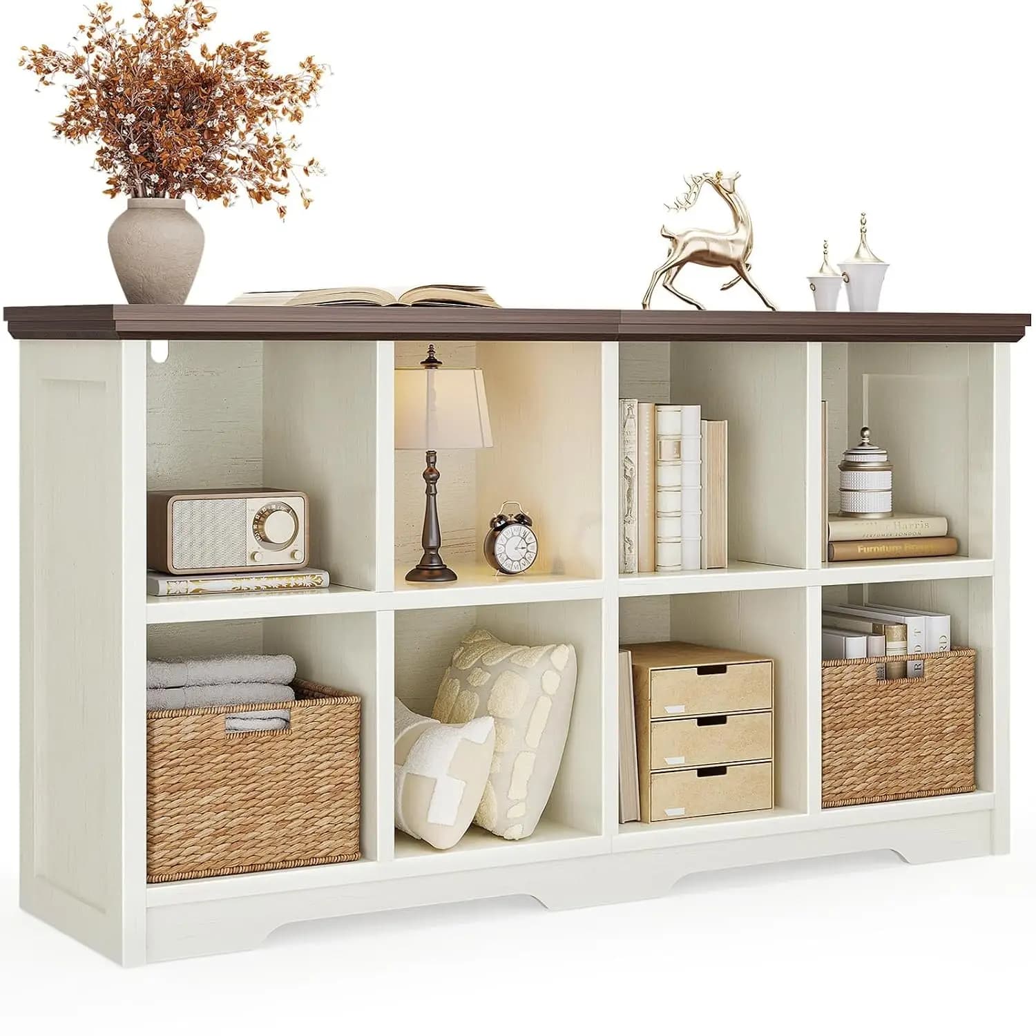 8 Cube Organizer Bookcase, Modern Farmhouse Open Shelf for Storage Bins & Decor, Display Bookshelf Console Closet, Customized