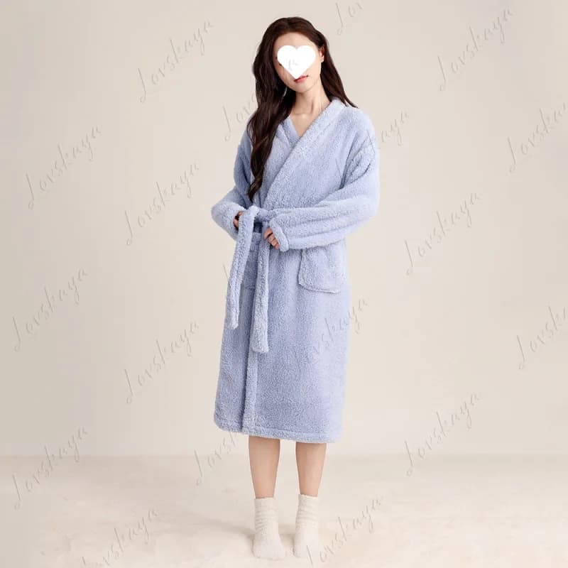 Vestaglia ispessita in pile double face da donna autunno e inverno, accappatoio lungo diagonale in lana di cotone