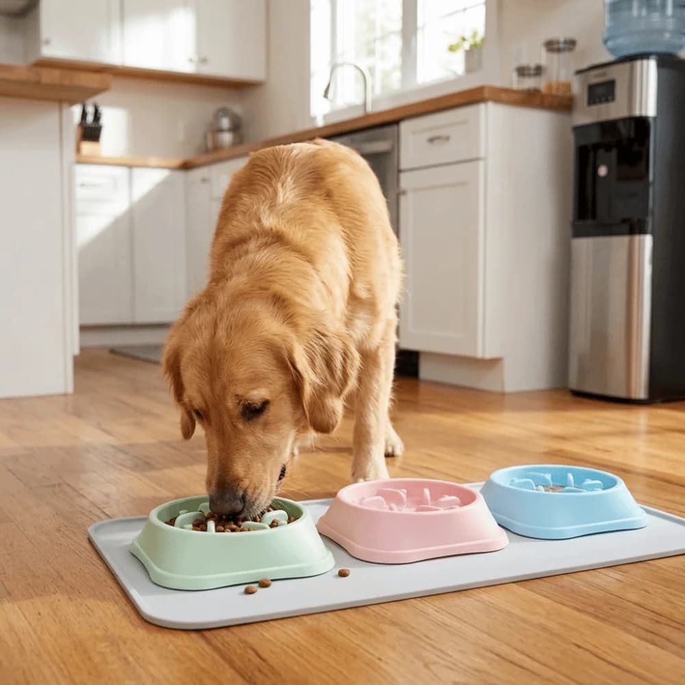 Food Grade Pet Slow Feeder Bowl Round Outline Anti Slip Base Pet Anti Choke Bowl Shallow Groove Large Capacity Pet Food Bowl