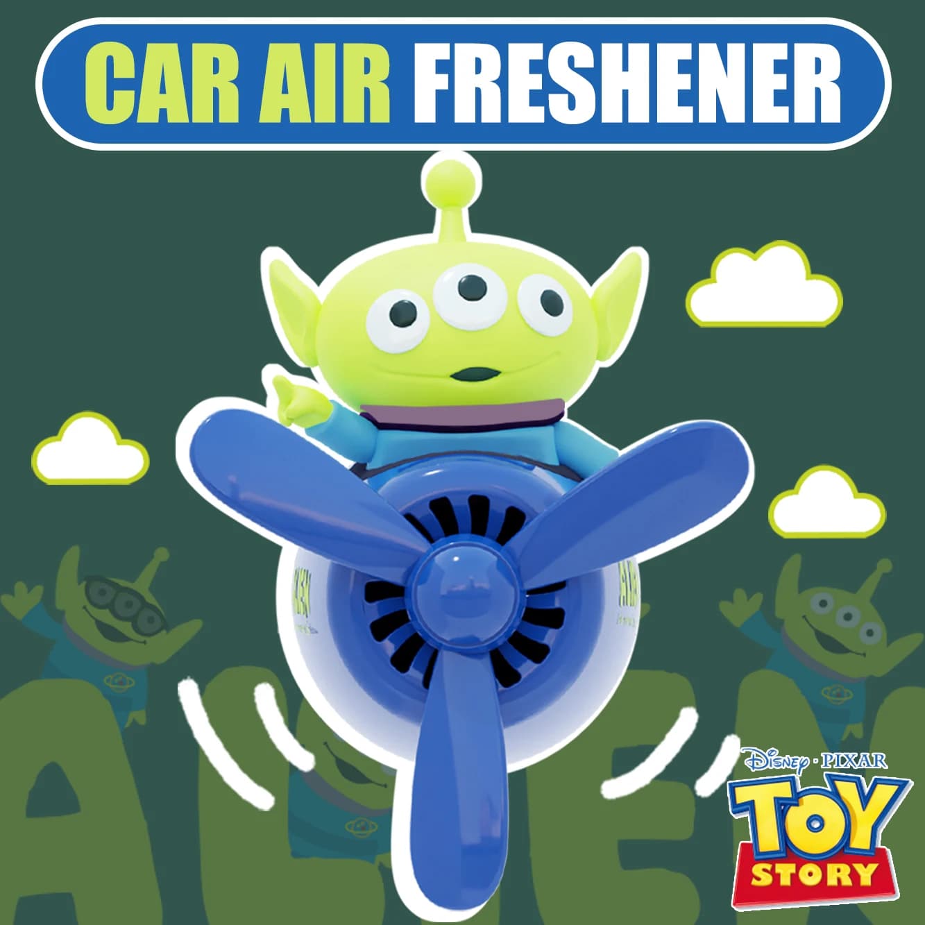 Disney Alien Little Green Men Car Deodorant, Air Intake Clip, Rotating Aircraft Shape Decorative Accessory, Fragrance Diffuser