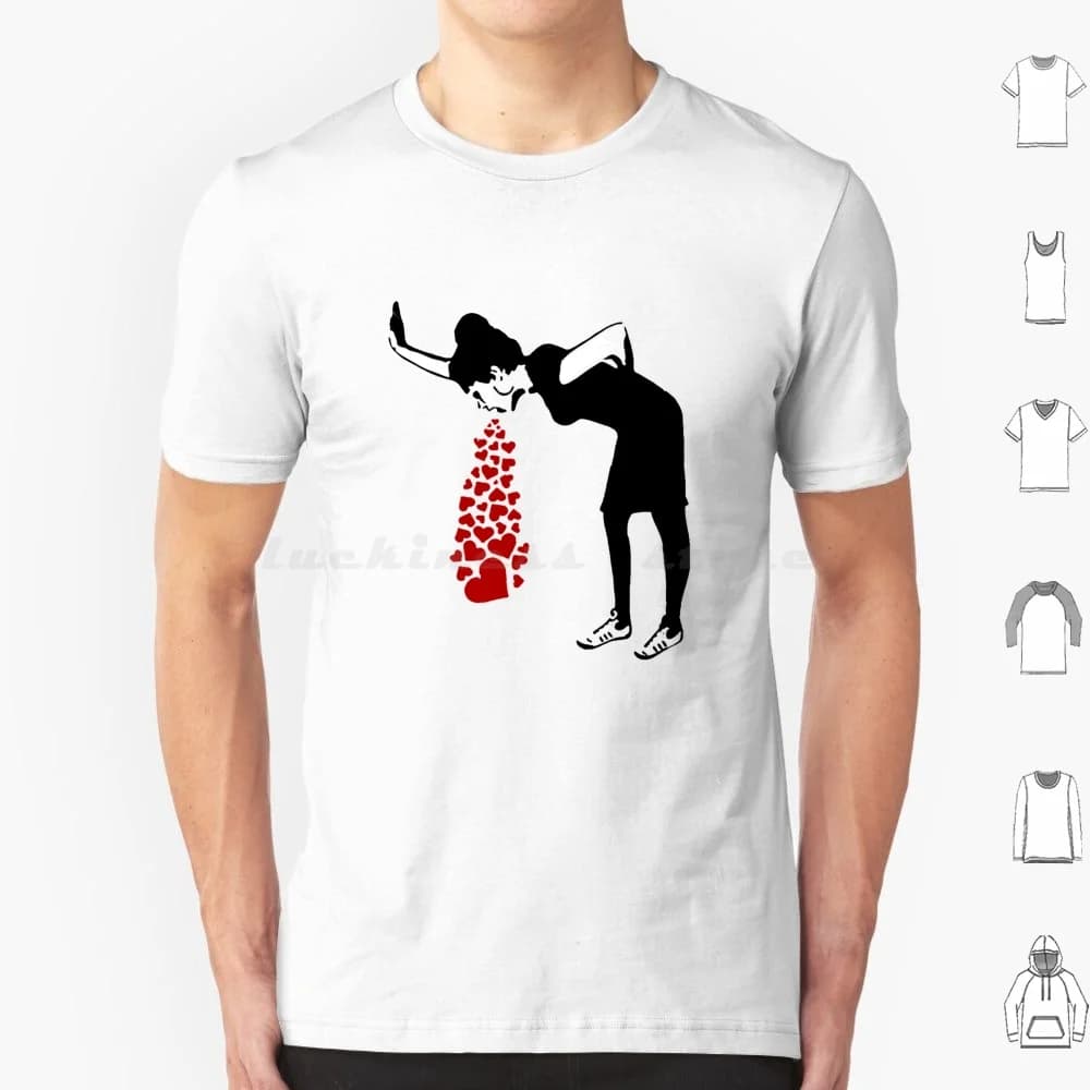 Lovesick-Banksy T Shirt 6xl Cotone Cool Tee Street Art Cultura pop Stencil Vernice spray Murales urbani Pezzo Socialcommentario