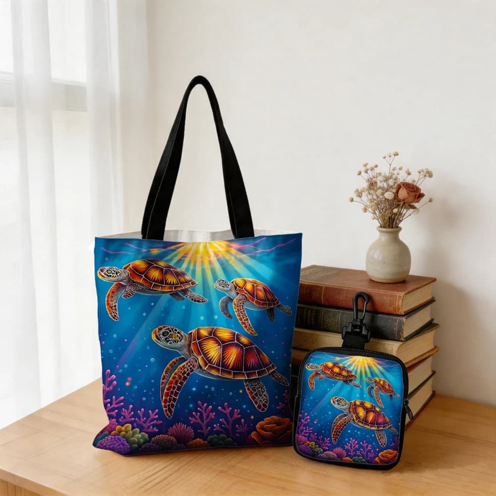 1/2PC Sea Turtle Coin Purse Handbag Blue Ocean Sea Life Tote Bags and Storage Bag Mini Pouch Suitable for Daily Out Shopping
