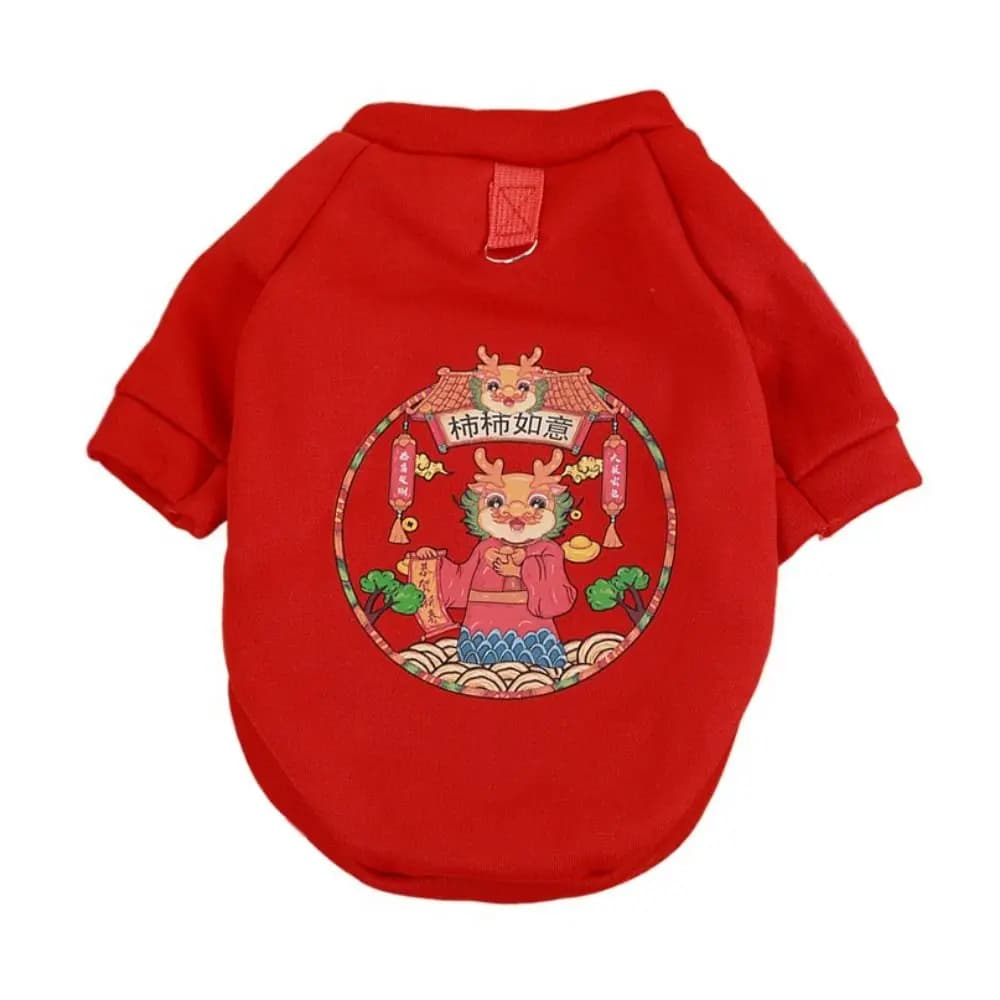 Cappotto per gatti drago stile cinese Cartone animato caldo capodanno Felpe con cappuccio per cani in poliestere con fibbia di trazione Vestiti per cani drago zodiacale