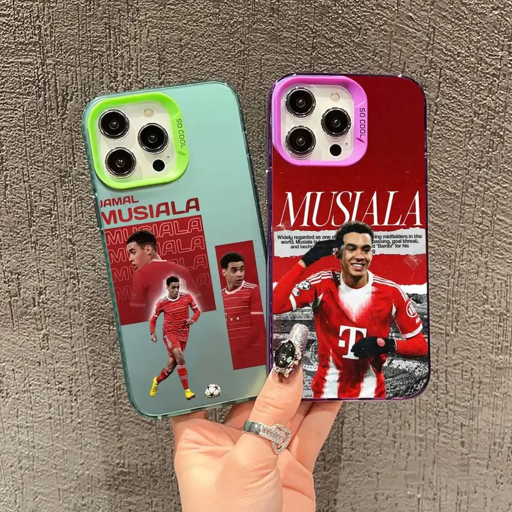 F-Football star J-Jamal Musiala Phone Case For iPhone 17,16,15,14,13,12,11 Plus,Pro Max,XS,Colored silver phone case