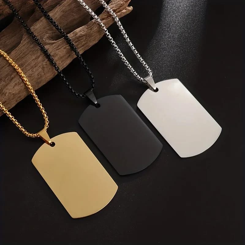 Nuova Collana con Ciondolo Dog Tag in Acciaio Inossidabile Stile Militare Hip Hop, Gioiello con Targhetta Identificativa per Uomo e Donna