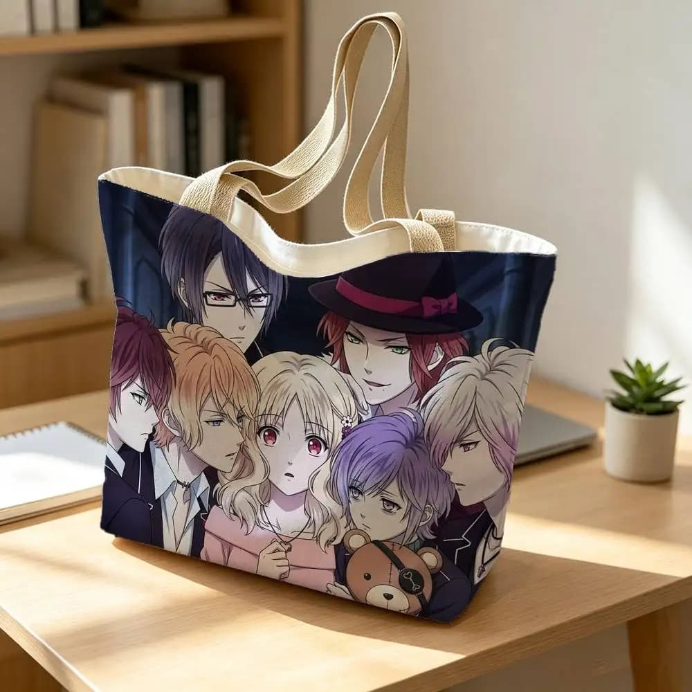 Cartoon D-Diabolik Lovers Print Canvas Tote Bag Handbag For Daily School Commute Casual Shoulder Bag