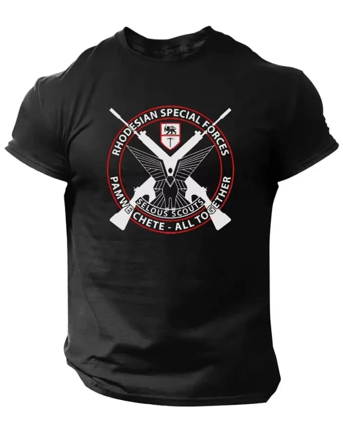 2025 Boy Scout Rhodesia Army Special Forces Print Casual Short Sleeve Eagle and Arrow Graphic Cotton Round Collar Summer Wear