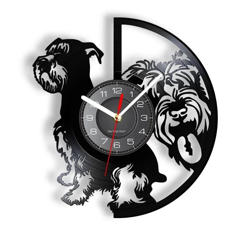 Mini Schnauzer Dog Silhouette Vinyl Record Wall Clock Donald German Breed Mane Dog Home Decoration Wall Decoration Art Watch