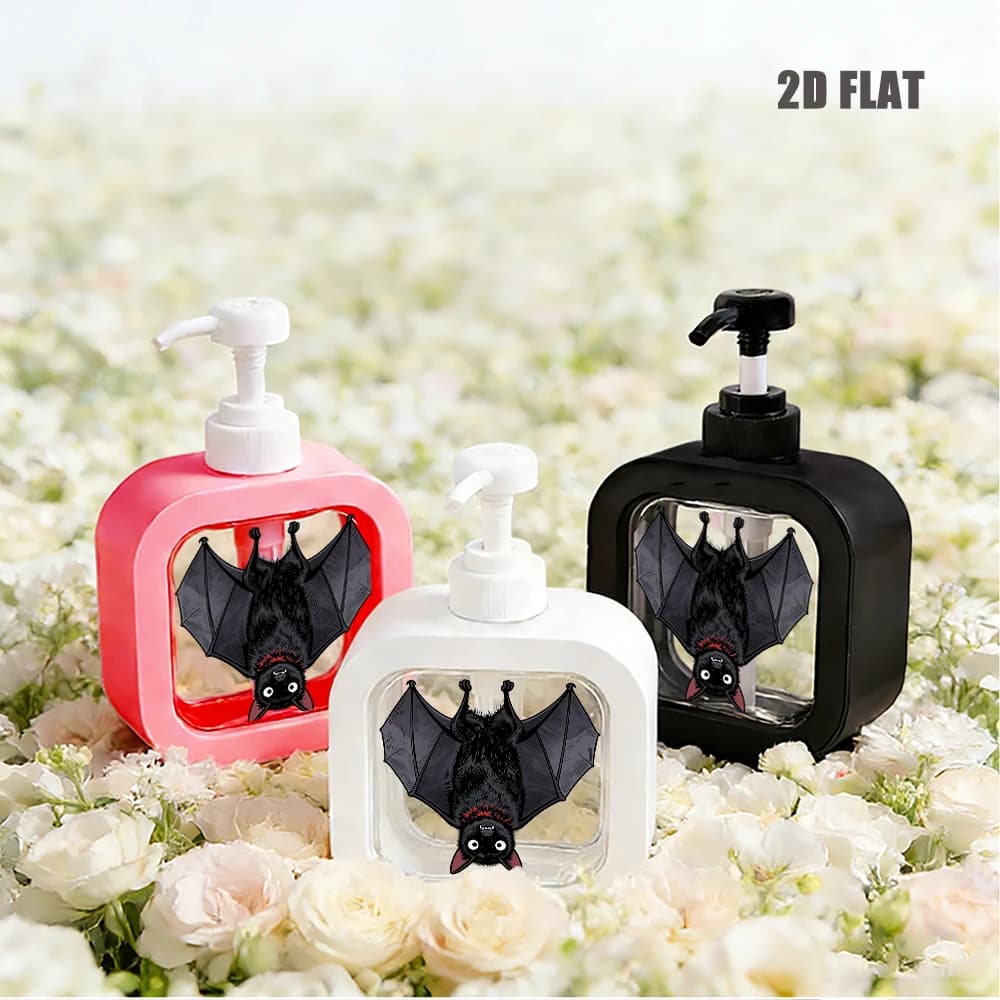 Gothic Halloween Soap Dispenser Upside‑Down Black Bat Cartoon Print Pattern for Bathroom Kitchen Home Decor Daily Use