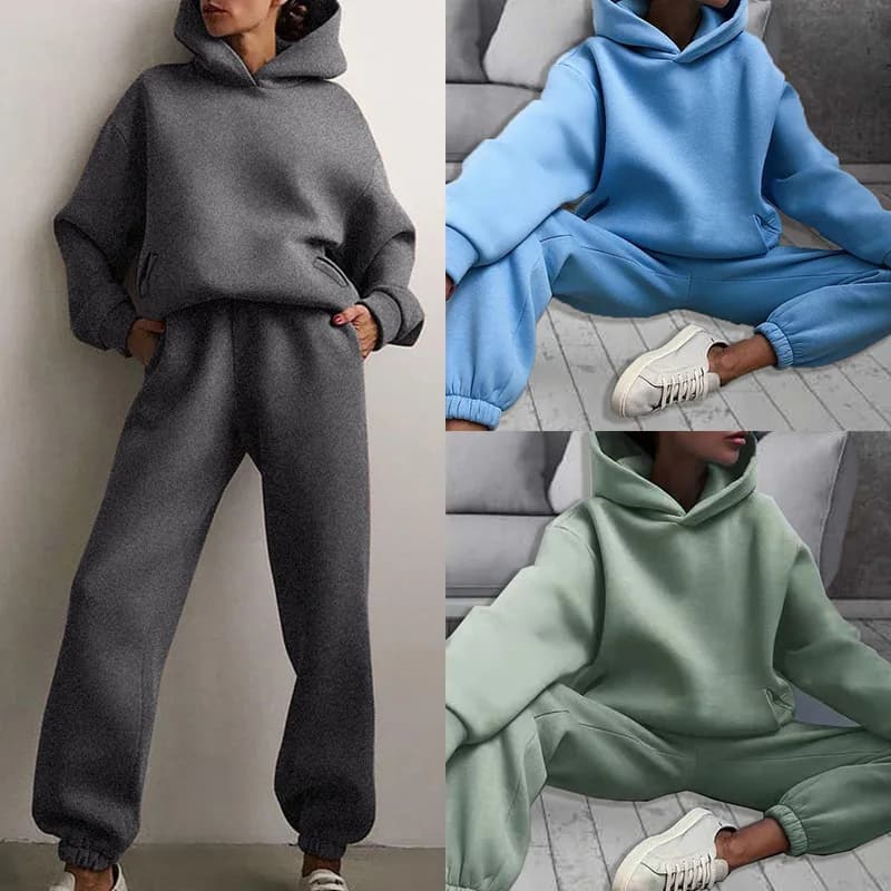 Fashionable Color Hoodie Sweatshirt Casual Set Summer 2026 Women's Cross-Border Sporty Style Long Pants Polyester
